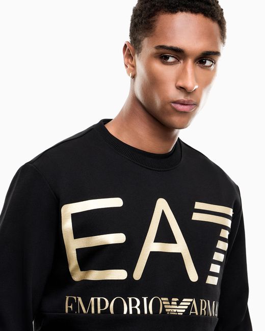 EA7 Black Sweatshirt Logo Series Regular Fit Cotton Jersey for men