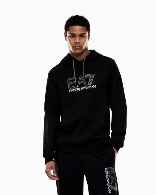 EA7 Black Pure Cotton Hooded Sweatshirt for men