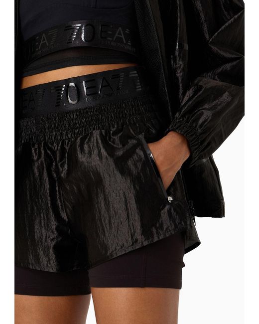 EA7 Black 7.0 Iridescent Nylon Shorts