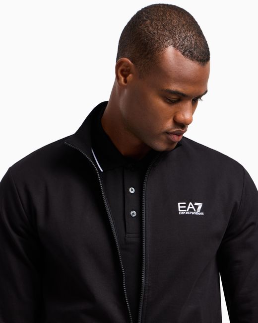 EA7 Black Core Identity Cotton Zip-Up Sweatshirt for men