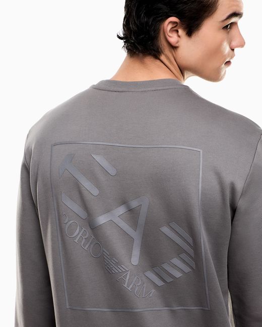 EA7 Gray Logo Series Cotton Crew-Neck Sweatshirt for men