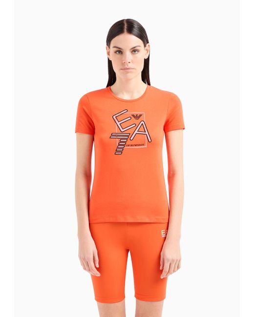 EA7 Orange Logo Series Stretch-cotton Crew-neck T-shirt