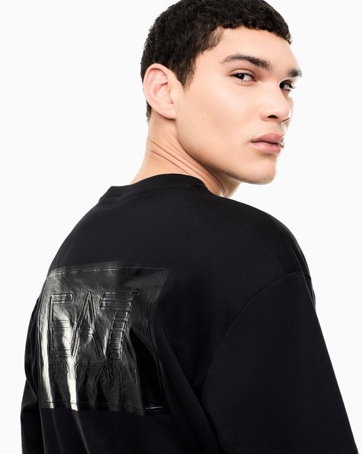 EA7 Black T-Shirt & Cotton Jersey Rib Details for men
