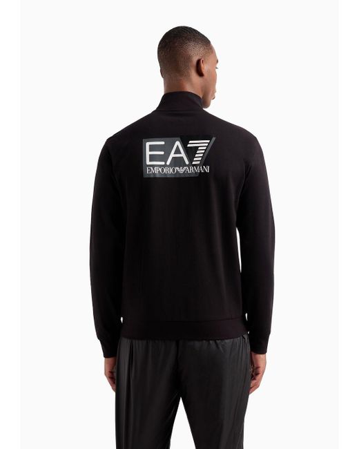 EA7 Black Visibility Cotton Zip-up Sweatshirt for men
