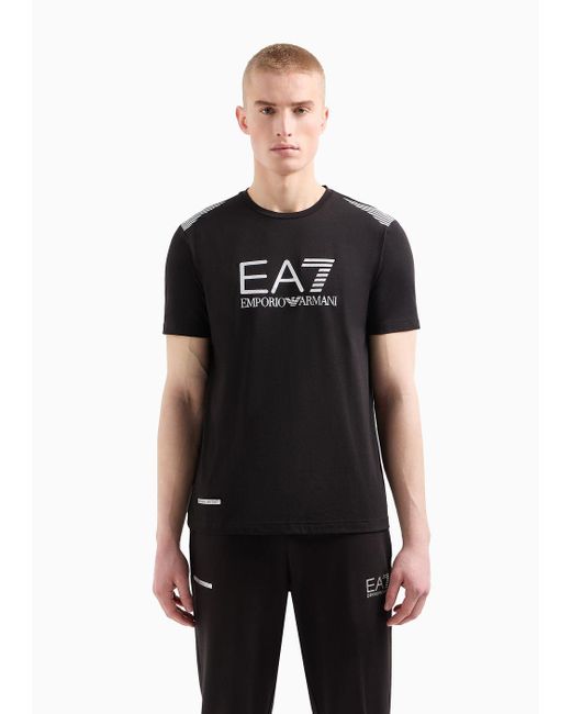 EA7 Asv 7 Lines Kurzärmeliges Rundhals-t-shirt Aus Recyceltem Stoff in Black für Herren
