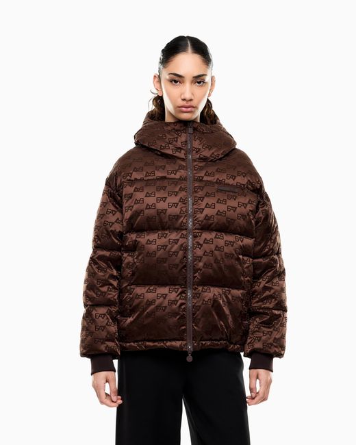EA7 Brown Bomber Jacket Oversized With Extra Padding And Monogram