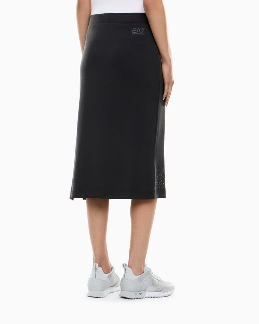 EA7 Black Stretch Modal Blend Midi Skirt