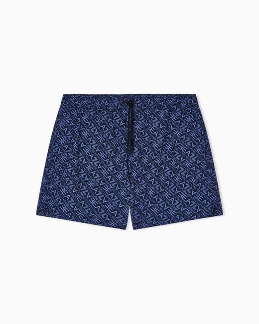 EA7 Blue Graphic Series Swim Trunks With Monogram Print for men