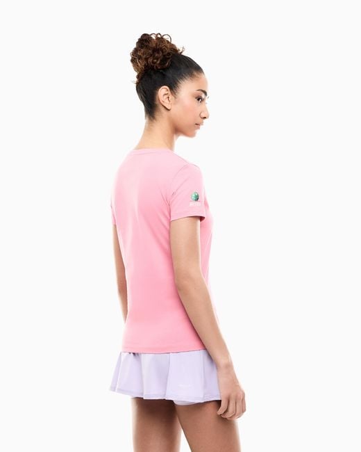 EA7 Pink Internazionali Bnl D'Italia Cotton Crew-Neck T-Shirt