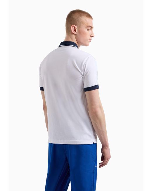 EA7 White Tennis Club Stretch-cotton Jersey Polo Shirt for men
