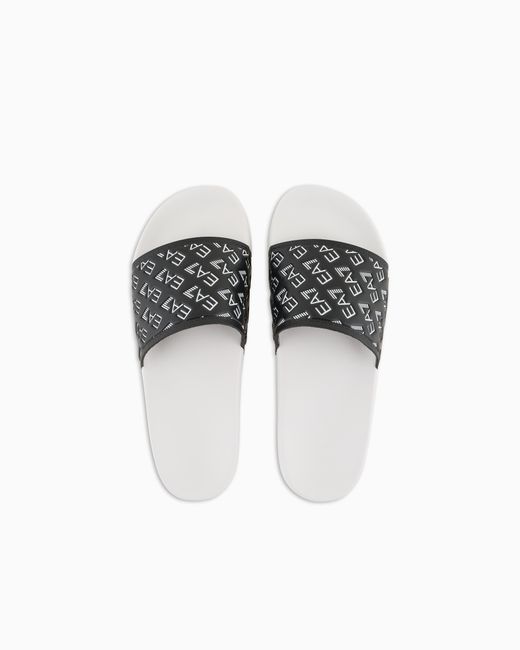EA7 White Slides With All-Over Logo