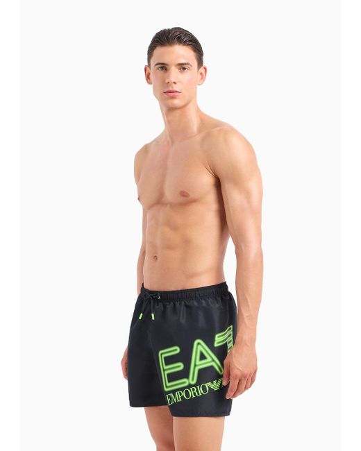 EA7 Black Asv Swim Trunks With Oversized Logo for men