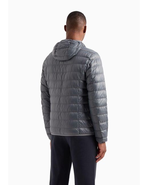 EA7 Gray Packable Hooded Core Identity Puffer Jacket for men