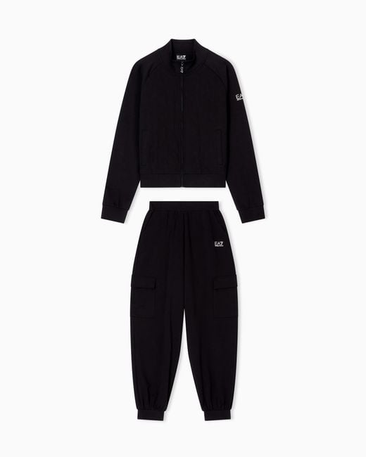 EA7 Blue Stretch Cotton Tracksuit With Cargo Trousers