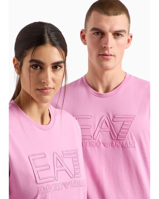 EA7 Pink Logo Series Unisex-t-shirt Mit Rundhalsausschnitt Aus Baumwolle