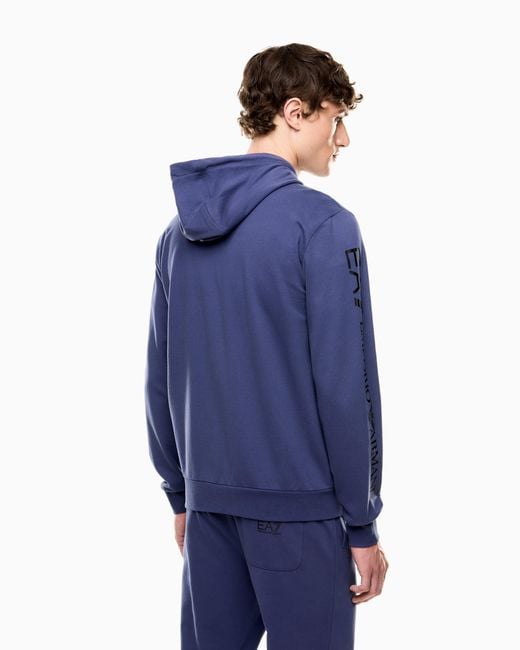 EA7 Logo Series Sweatshirt Aus Baumwolle Mit Kapuze in Blue für Herren