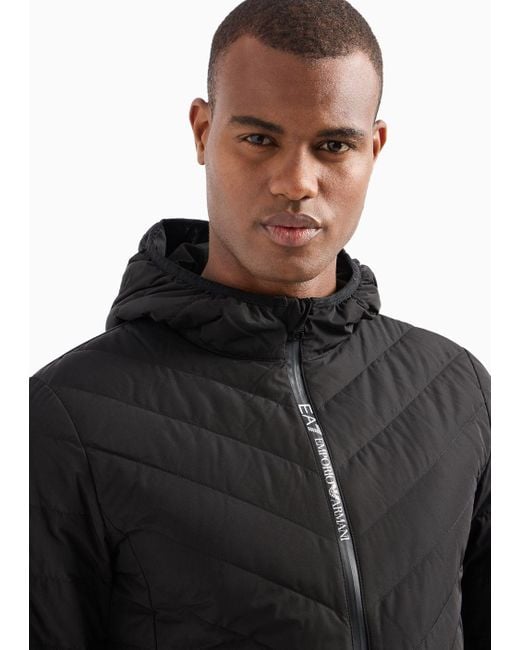 EA7 Black Premium Shield Packable Hooded Down Jacket for men