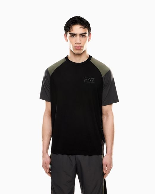 EA7 Asv Athletic Colour Block T-Shirt Mit Rundhalsausschnitt Aus Einer Bio-Baumwollmischung in Black für Herren