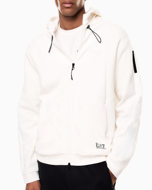 EA7 White Cotton-Blend Hooded Sweatshirt for men