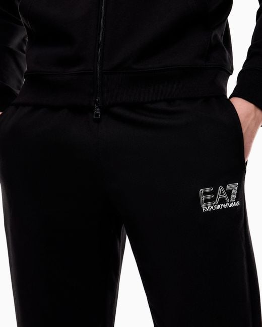 EA7 Blue Pure Cotton Tracksuit With Hood for men
