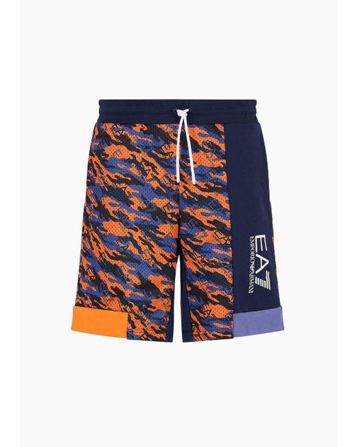 EA7 Blue Graphic Series Cotton Bermuda Shorts for men