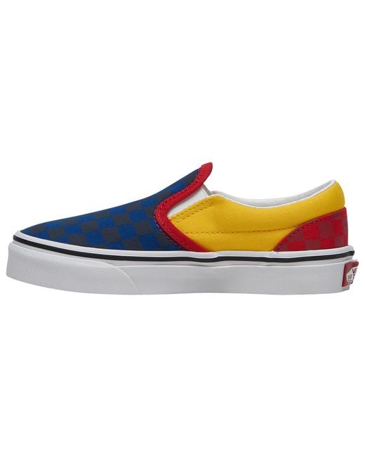red yellow and blue slip on vans