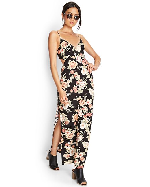 Forever 21 Cutout Floral Maxi Dress | Lyst