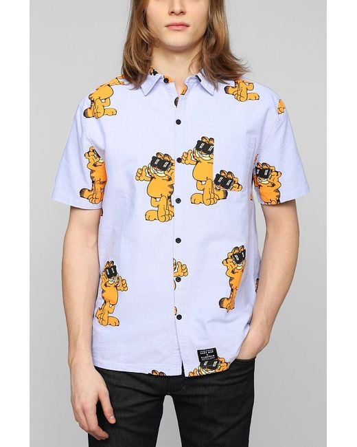 Lazy Oaf Blue Garfield Agame Buttondown Shirt for men