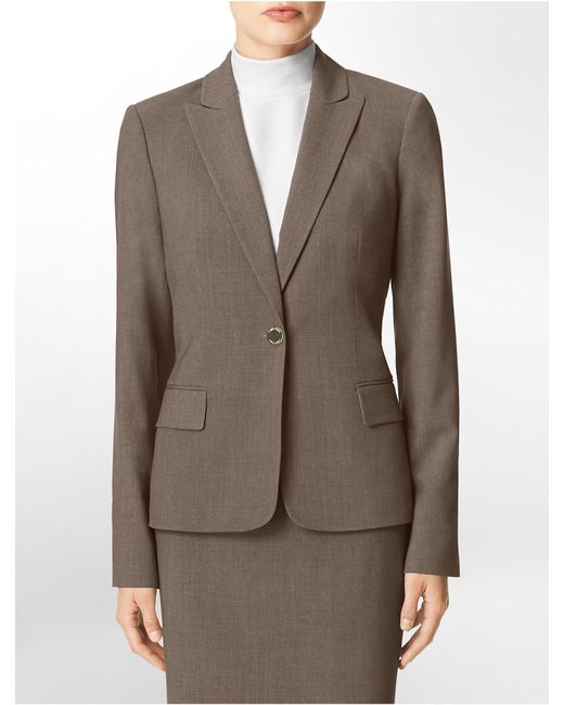 Calvin Klein Brown White Label One Button Heather Taupe Suit Jacket