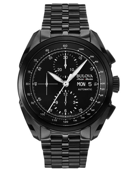 Bulova Accuswiss Men's Automatic Chronograph Tellaro Black Pvd Stainless Steel Bracelet Watch 43mm 65c116 for men