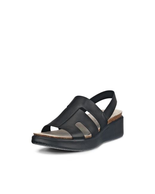 Ecco Black Flowt Wedge Cork