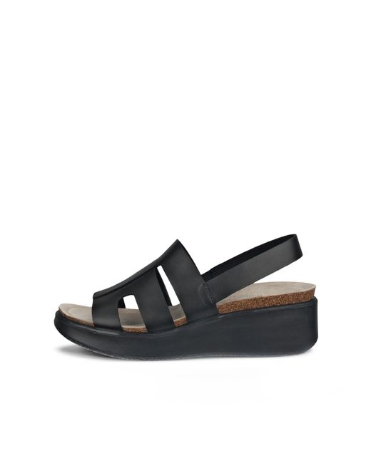 Ecco Black Flowt Wedge Cork
