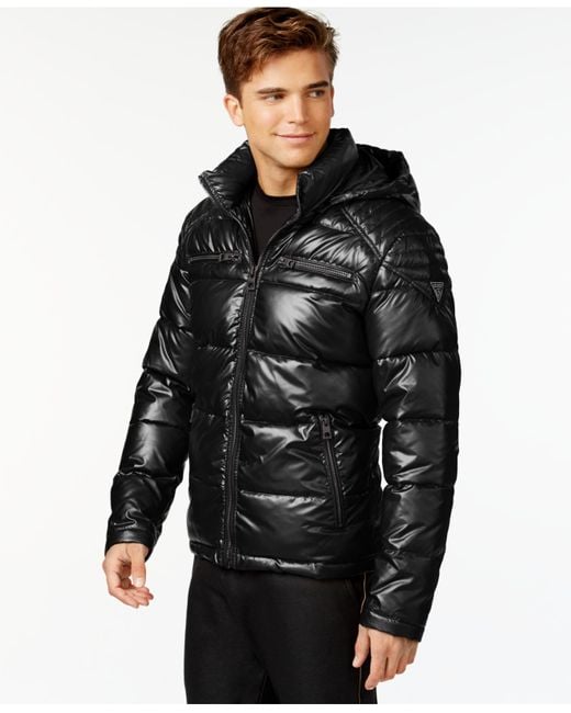 Guess Hooded Puffer Jacket in Black for Men | Lyst