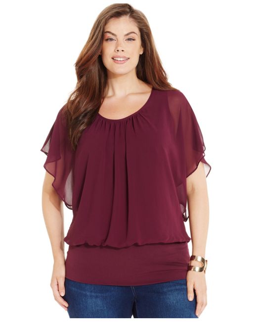 Style & Co. Purple Plus Size Flutter-sleeve Banded-hem Top