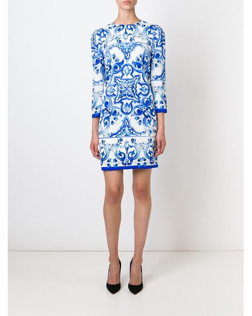 Dolce & Gabbana Majolica Tile-Print Dress in Blue | Lyst