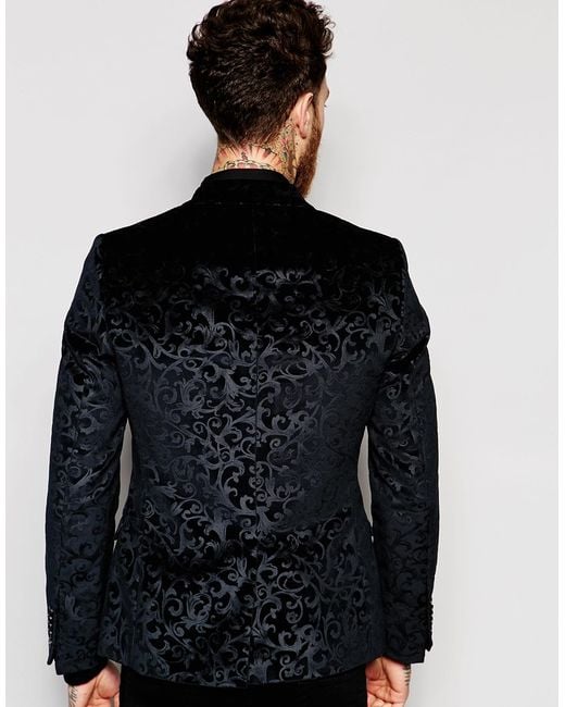 Noose And Monkey Velvet Blazer With Floral Embossing In Super