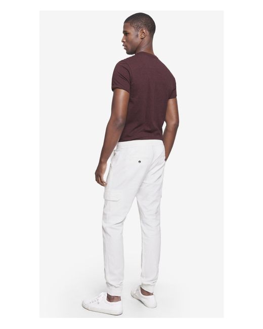 White Linen-Cotton Cargo Jogger Pant 