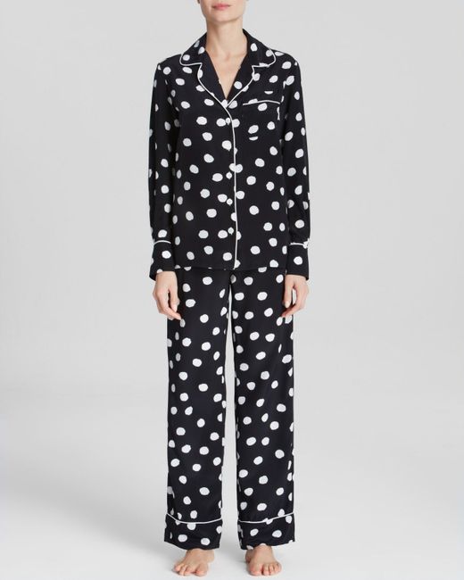 Three J Nyc Silk Polka Dot Pajama Set in Black | Lyst