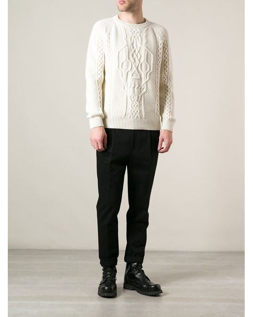 Alexander McQueen White Skull Cable Knit Sweater for men