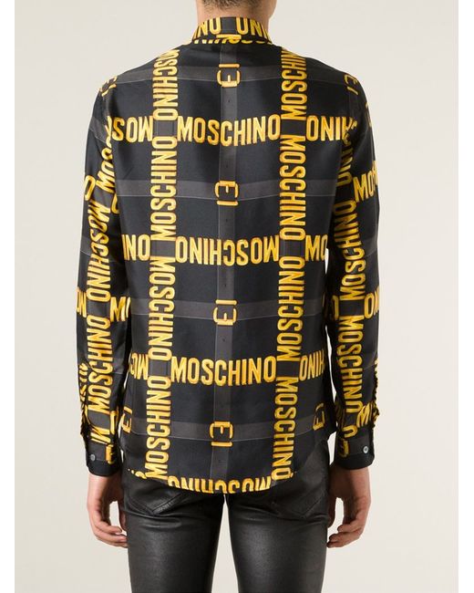 Moschino Yellow Logo Plaque Print Shirt for men