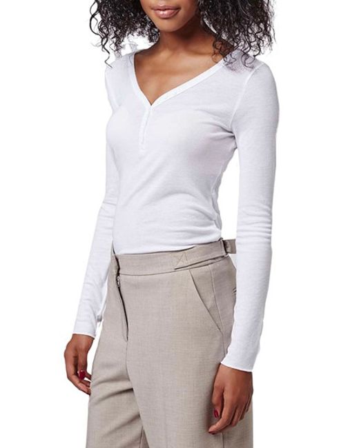Topshop 'granddad' Ribbed Henley Top in White | Lyst