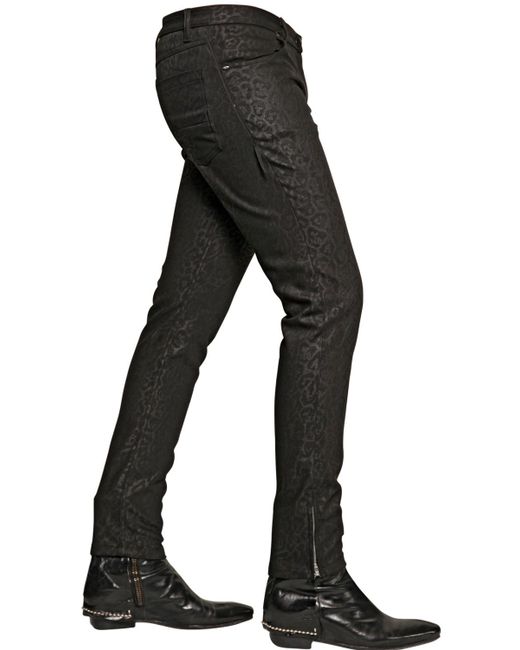 Tom Rebl Black 165cm Leopard Print Stretch Denim Jeans for men