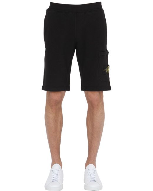 Stone island Malfile Cotton Jogging Shorts in Black for Men Lyst