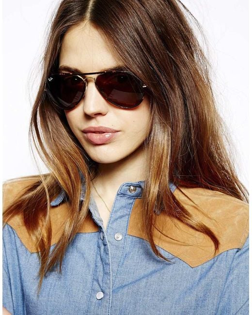 Ray-Ban Tortoiseshell Aviator Sunglasses in Brown | Lyst