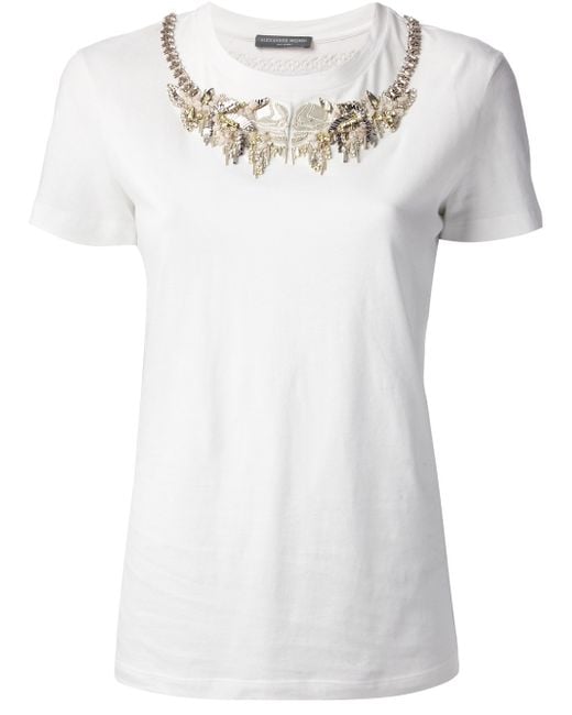 Alexander McQueen White Bead Embellished T-Shirt