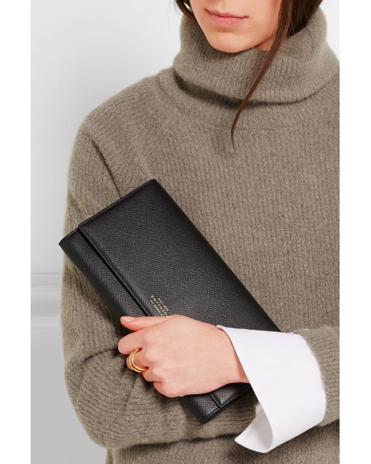 Smythson Black Panama Marshall Textured-leather Travel Wallet