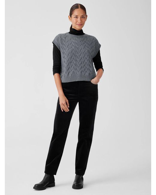 Eileen Fisher Gray Cotton And Recycled Cashmere Square Top