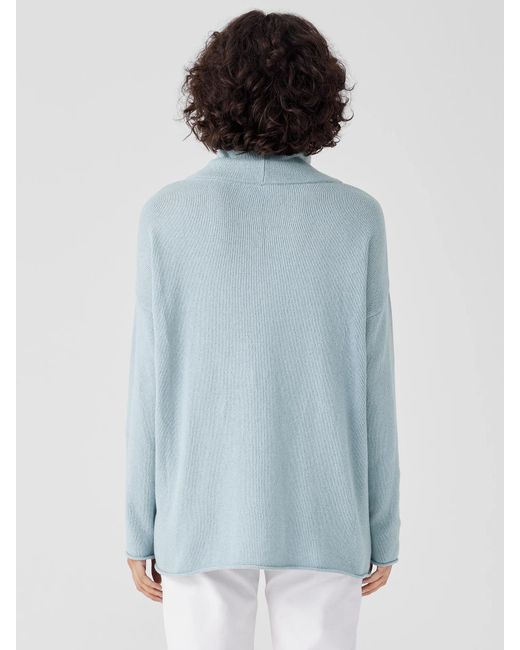 Eileen Fisher Blue Cotton And Recycled Cashmere Turtleneck Long Top