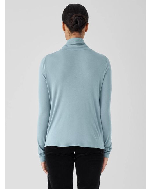Eileen Fisher Ribbed Pima Cotton Blend Turtleneck Top in Blue Lyst