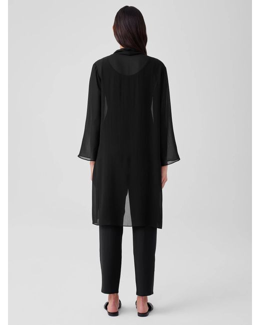 Eileen Fisher Black Sheer Silk Georgette High Collar Jacket